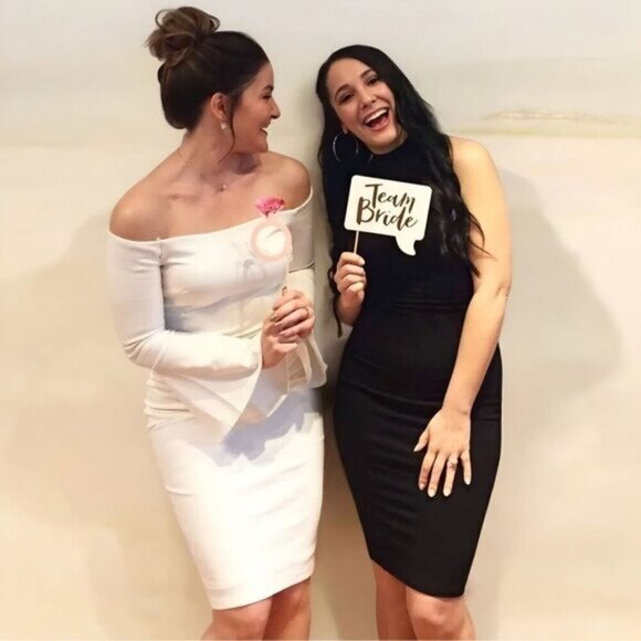 Lulus ✦ “All She Wants” White Off-Shoulder Bodycon Midi Dress ✦ Bell Sleeves S - Picture 6 of 16